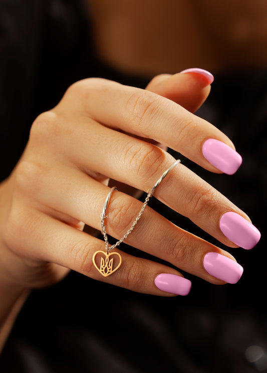 Double Round Ring with Trident in Heart