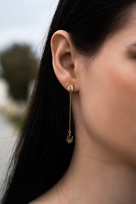 Earrings with Trident and Zirconium Stone