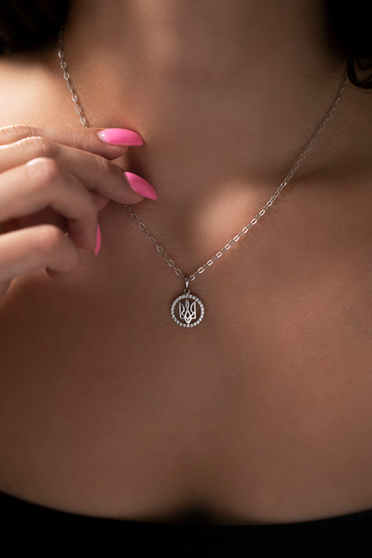 Circle Necklace with Trident and Zirconium Stones