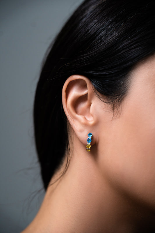 Yellow-Blue Earrings with Zirconium Stones