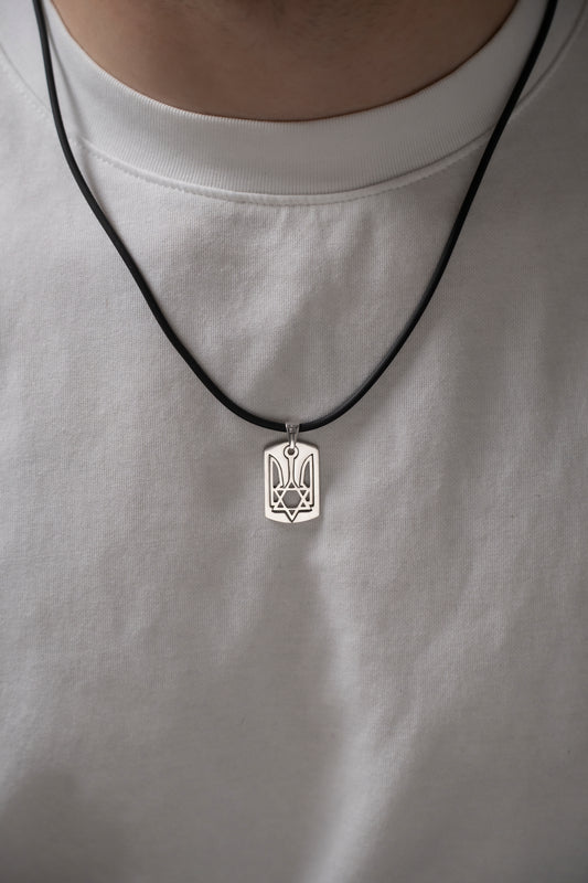 Men's Black Necklace with Trident and Star of David