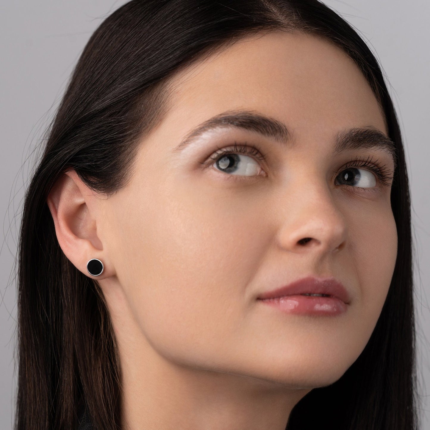 Black Enamel Stud Circle Earrings