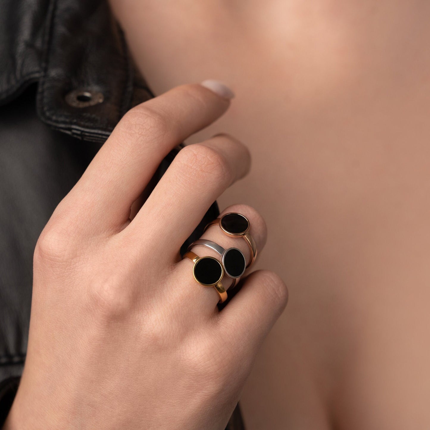 Black Enamel Ring 18K Gold Vermeil