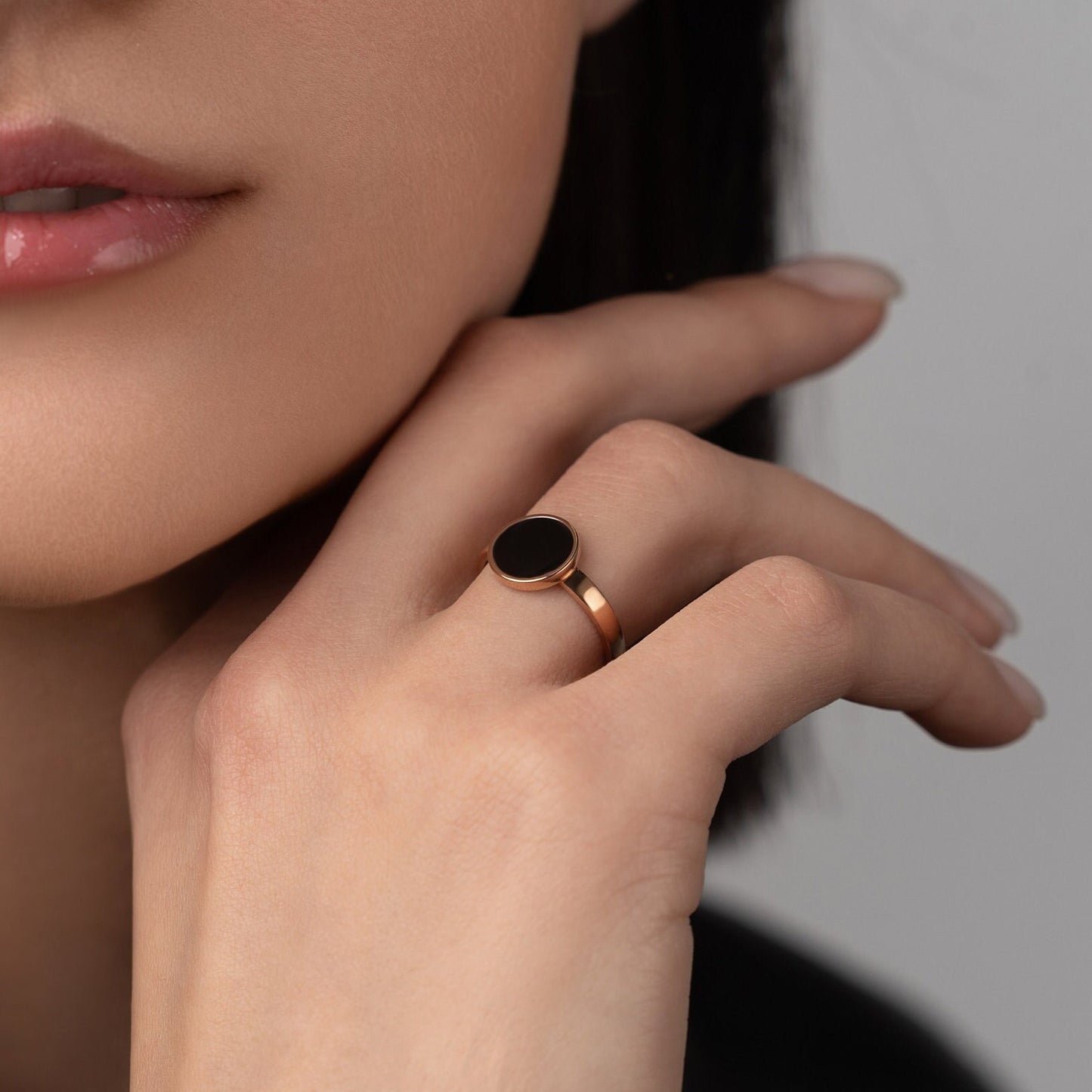 Black Enamel Ring 18K Gold Vermeil