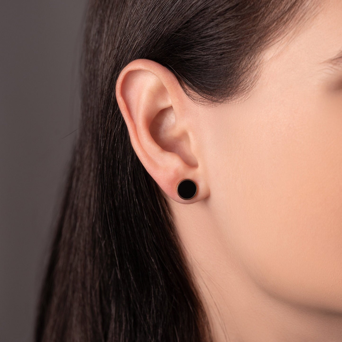 Black Enamel Stud Circle Earrings