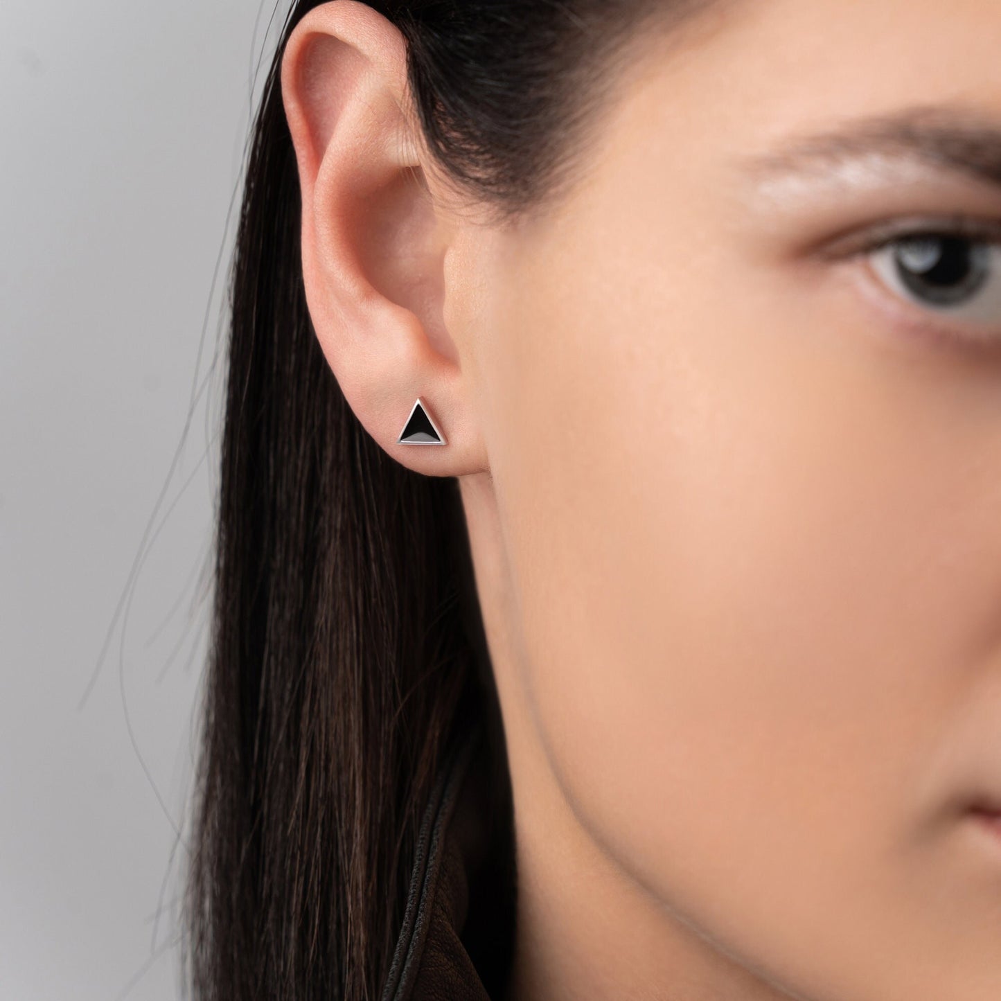 Black Enamel Triangle Stud Earrings