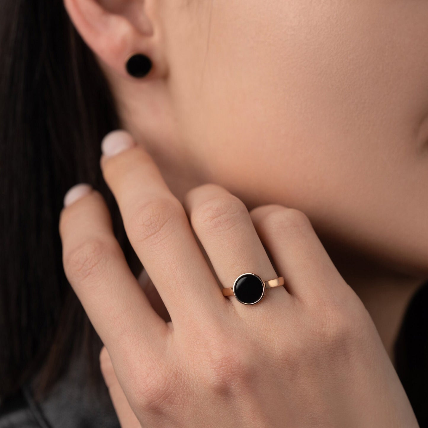 Black Enamel Ring 18K Gold Vermeil