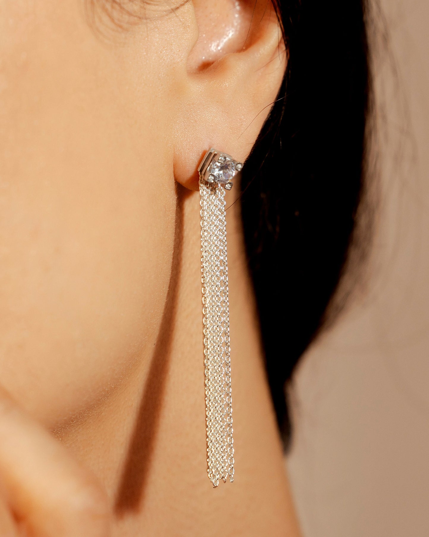 Tassel Earrings with CZ Stone