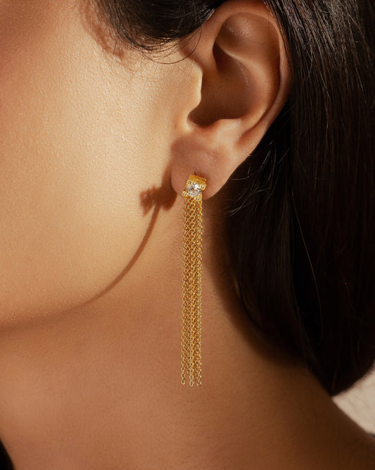 Tassel Earrings with CZ Stone