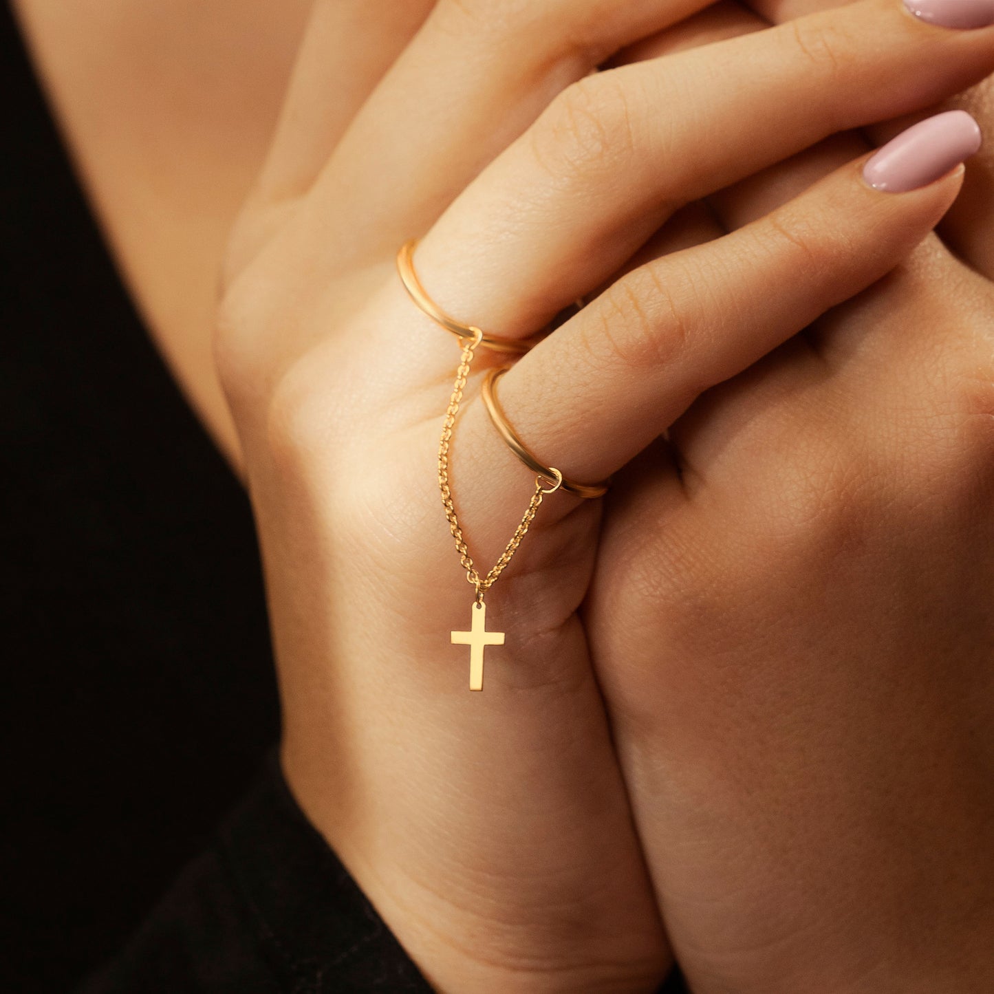 Double Round Finger Chain Ring and Cross Charm