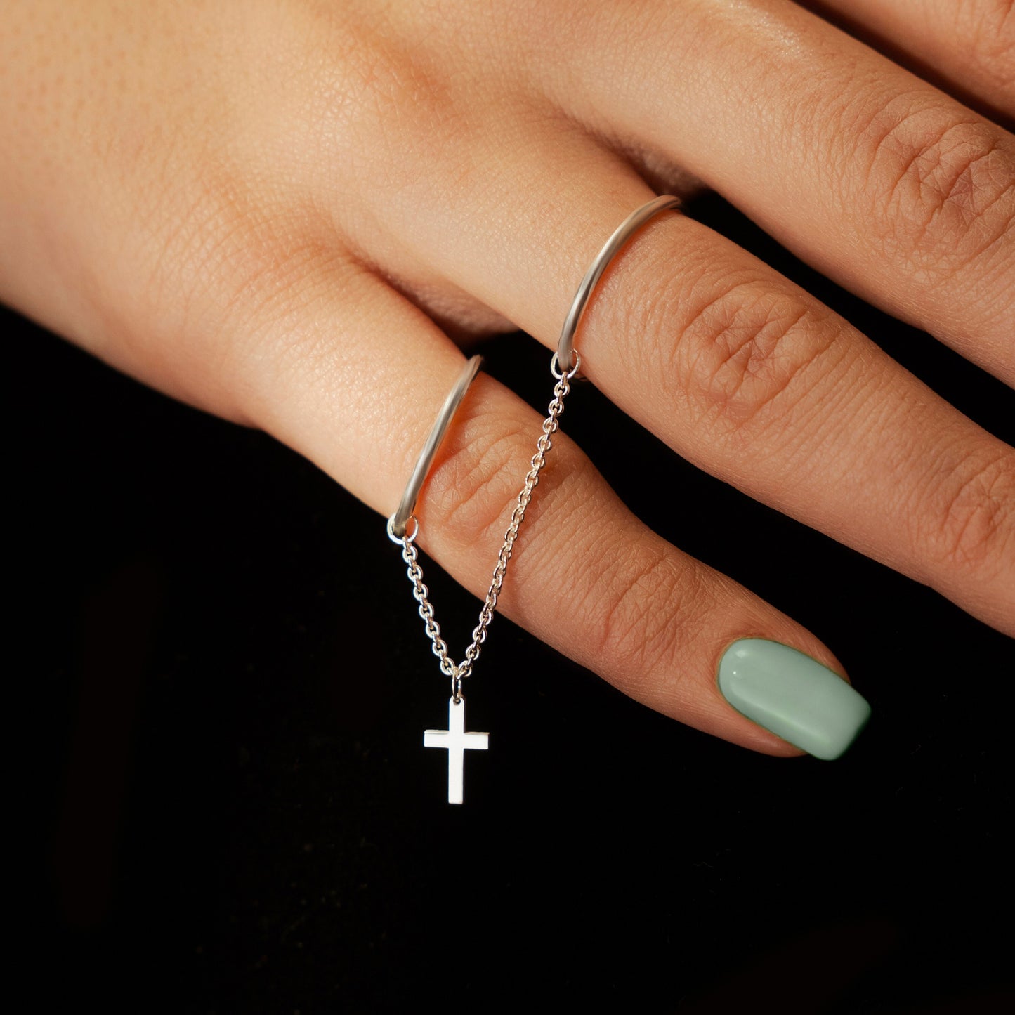 Double Round Finger Chain Ring and Cross Charm