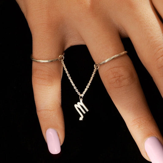 Double Finger Chained Ring with Zodiac Sign