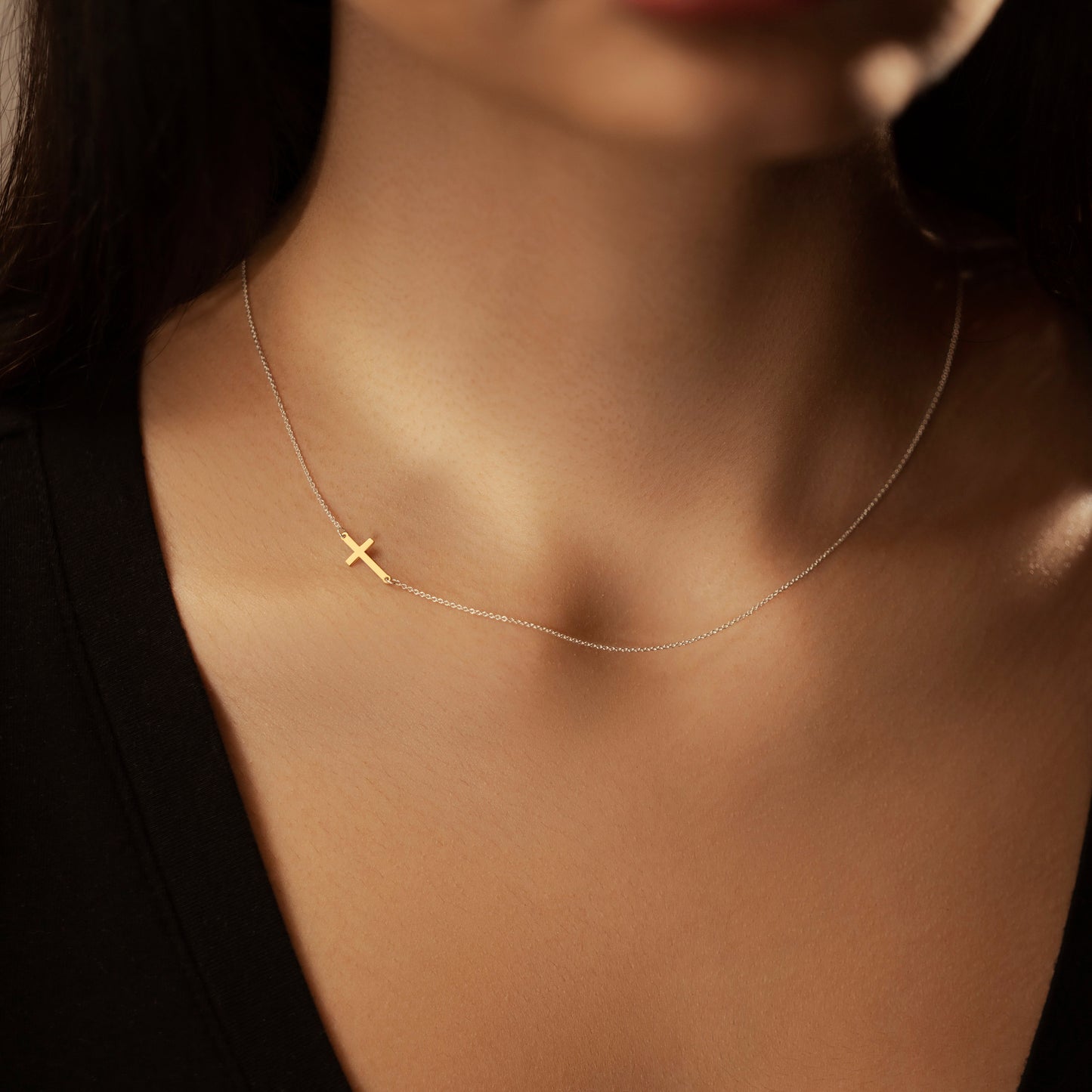 Sideway Cross And Initial Necklace