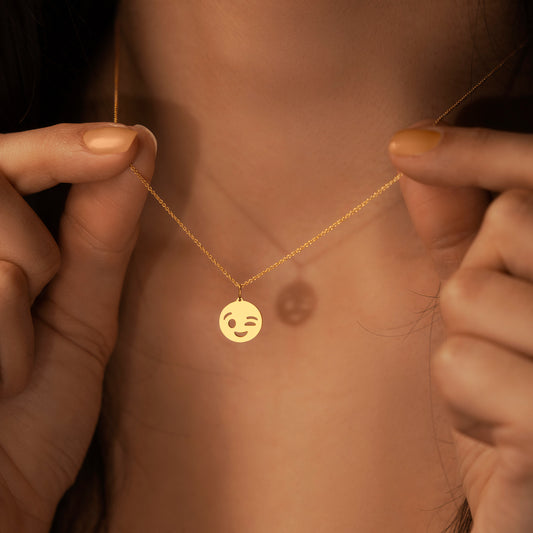 Pendant Smiley Winking Face Necklace