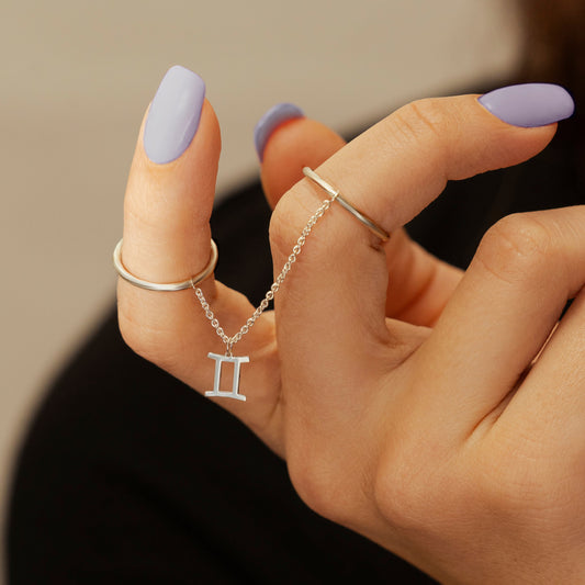 Double Round Finger Chain Ring and Zodiac sign Charm