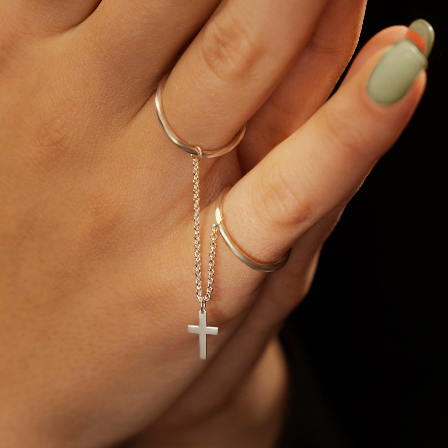 Double Round Finger Chain Ring and Cross Charm