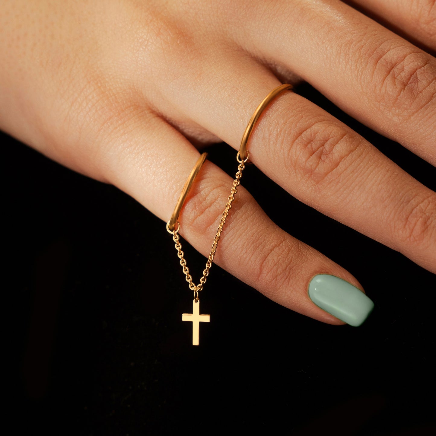 Double Round Finger Chain Ring and Cross Charm