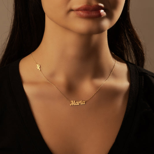 Sideway Cactus Pendant Necklace with Your Name