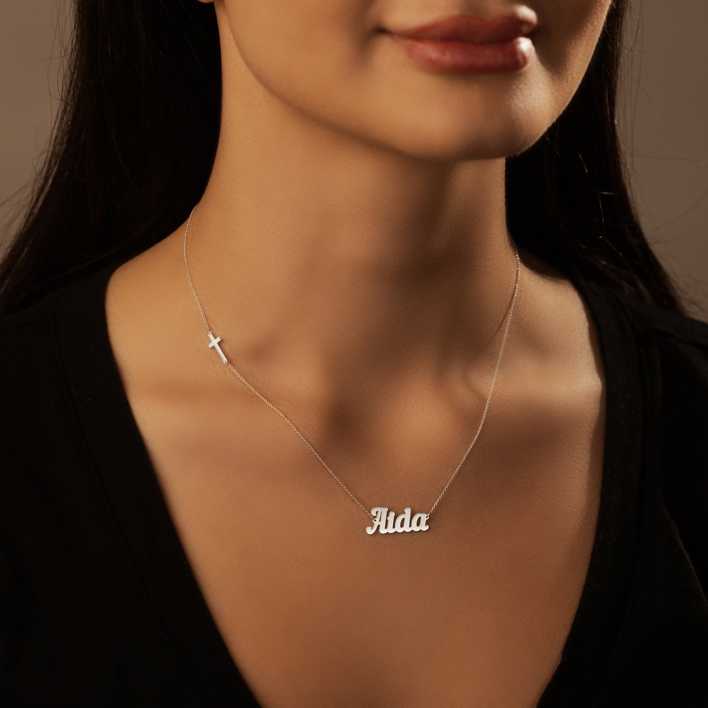 Sideway Cross And Name Necklace