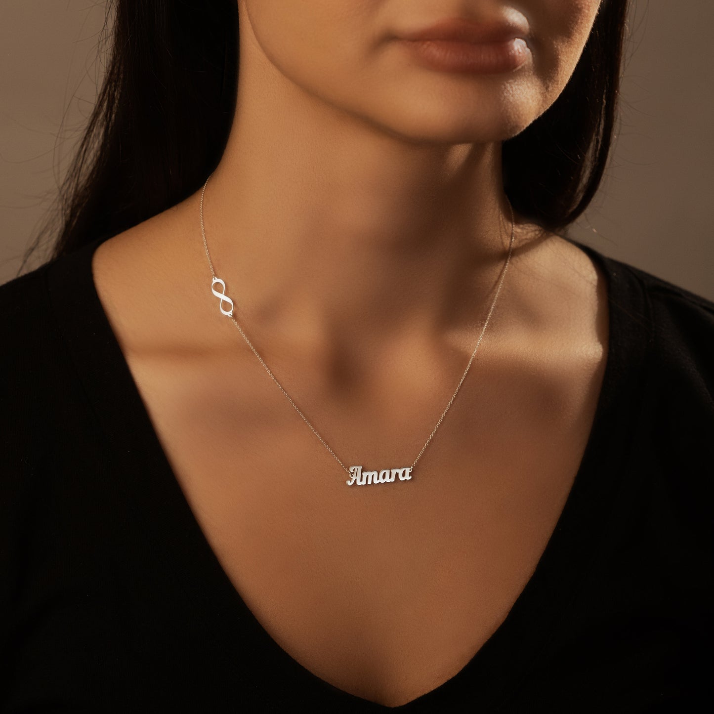 Sideway Infinity Pendant Necklace with Your Name