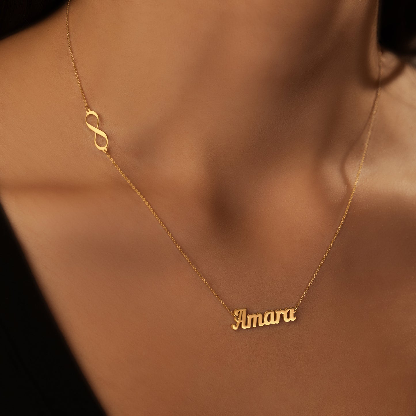 Sideway Infinity Pendant Necklace with Your Name