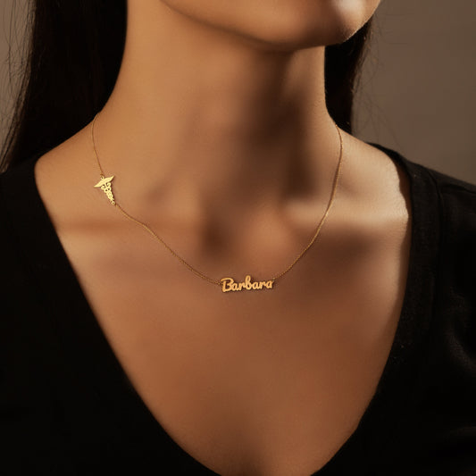 Sideway Doctor Pendant Necklace with Your Name