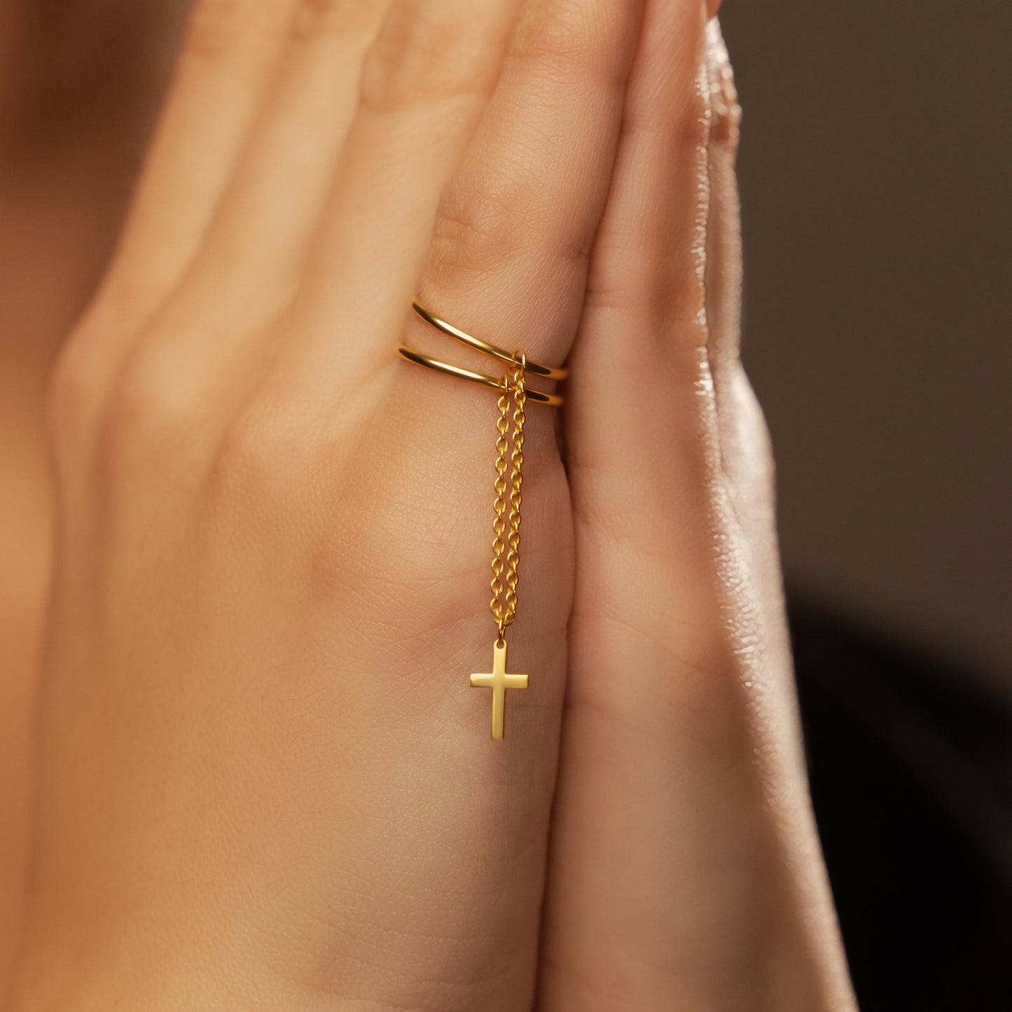 Double Round Finger Chain Ring and Cross Charm